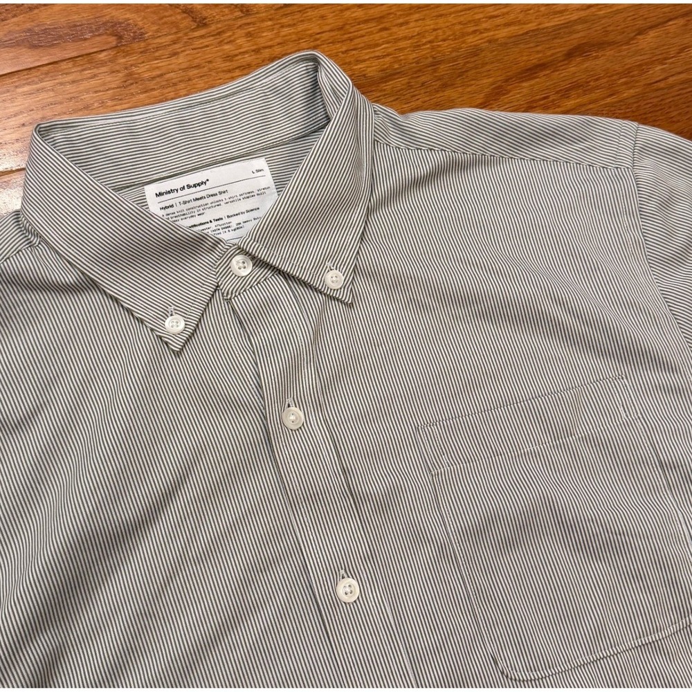 Ministry of Supply Hybrid Button-Down Shirt Mens Large Slim Striped Stretch